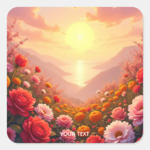 Sticker Carré Imaginaire Fleurs de rivière mignonne Coucher de s