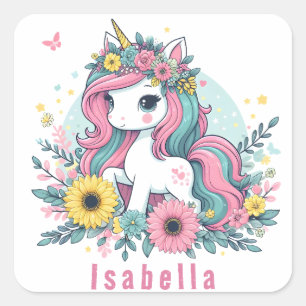 Sticker Carré Imaginaire floral mignon Monde enchanté de fille U