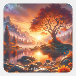 Sticker Carré Imaginaire joli Arbre orange couché de soleil