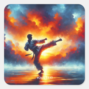 Sticker Carré Imaginaire joli Sunset Karate Fighter