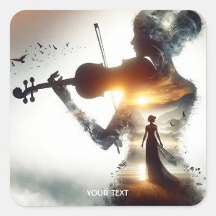 Sticker Carré Imaginaire jolie violon fille soleil