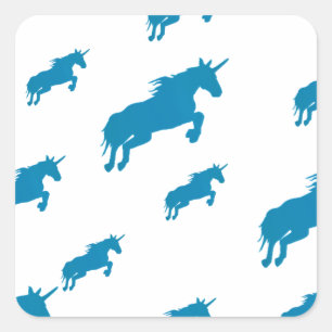 Sticker Carré imaginaire licornes magique motif blanc et bleu