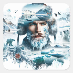 Sticker Carré Imaginaire mignon aventurier Arctique neige