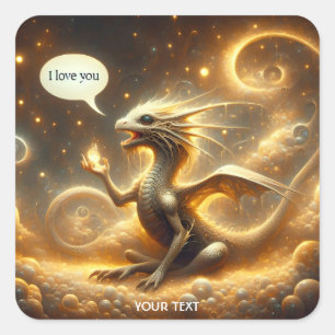 Sticker Carré Imaginaire mignon bébé Dragon Love