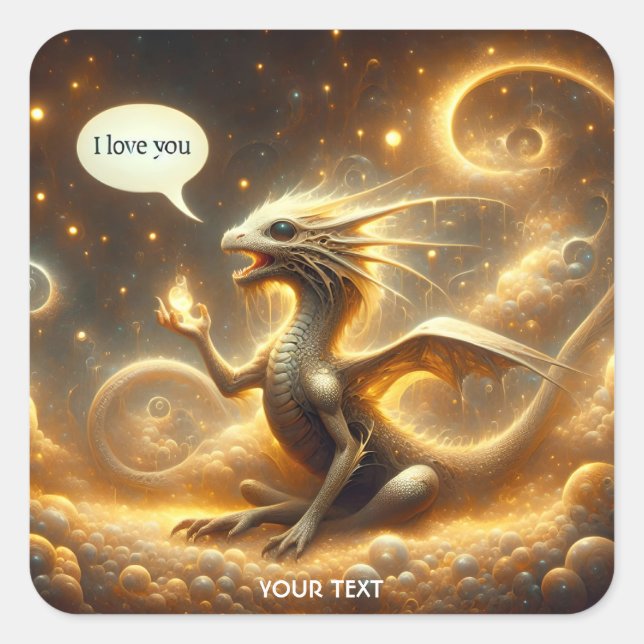 Sticker Carré Imaginaire mignon bébé Dragon Love (Devant)