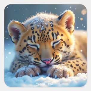 Sticker Carré Imaginaire mignon bébé hiver Leopard