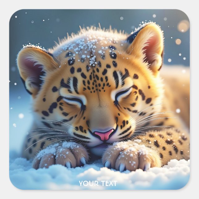 Sticker Carré Imaginaire mignon bébé hiver Leopard (Devant)