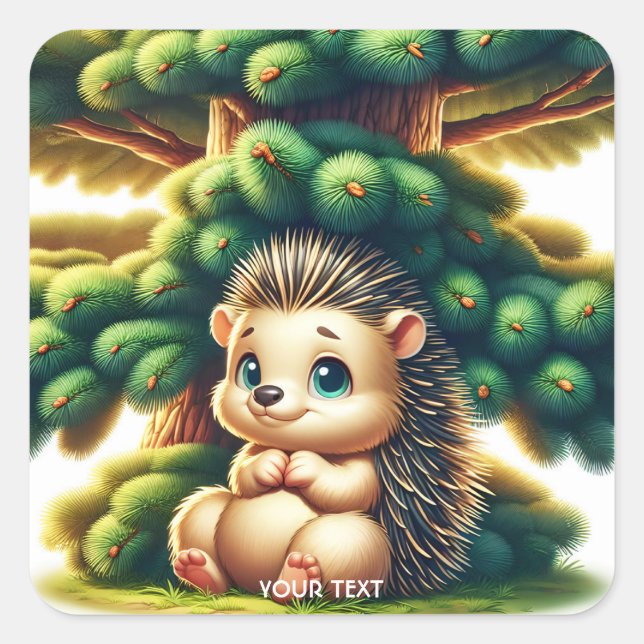 Sticker Carré Imaginaire mignon bébé Porcupine Arbre (Devant)