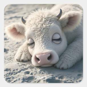 Sticker Carré Imaginaire mignon bébé vache dormant