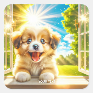 Sticker Carré Imaginaire mignon chien soleil bébé chien