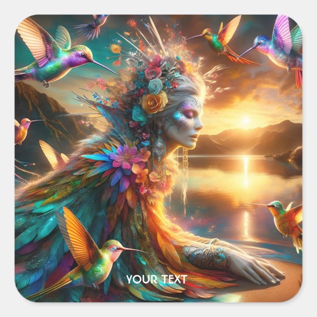 Sticker Carré Imaginaire mignon colibri Goddess Lake (Devant)