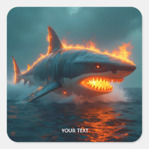 Sticker Carré Imaginaire mignon feu requin mer