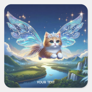 Sticker Carré Imaginaire mignon Flying Cat Wings