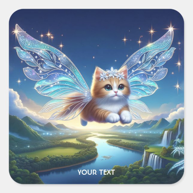 Sticker Carré Imaginaire mignon Flying Cat Wings (Devant)