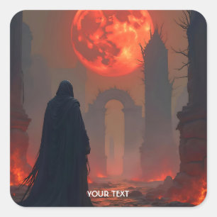 Sticker Carré Imaginaire mignon homme lune rouge