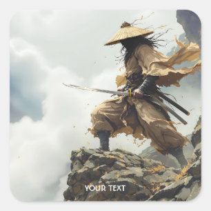 Sticker Carré Imaginaire mignon Katana Samurai nuages