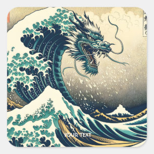 Sticker Carré Imaginaire mignon mythique Dragon japonais