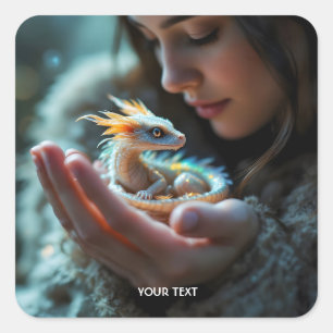 Sticker Carré Imaginaire mignon petit bébé Dragon