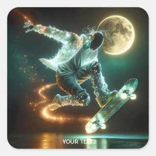Sticker Carré Imaginaire mignon Punk Space Skateboard