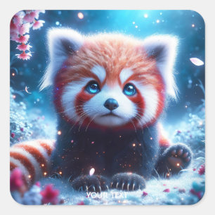 Sticker Carré Imaginaire mignon Sakura Panda Rouge