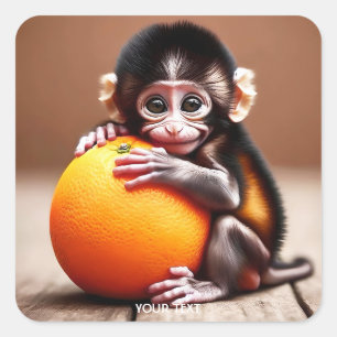 Sticker Carré Imaginaire mignon singe bébé orange