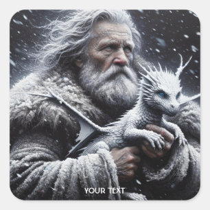 Sticker Carré Imaginaire mignon Vieux Dragon