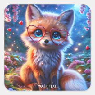 Sticker Carré Imaginaire mignonne Baby Fox lunettes