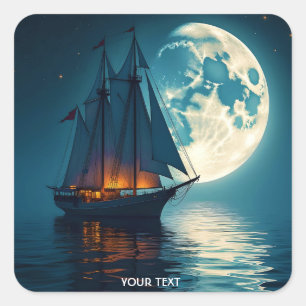 Sticker Carré Imaginaire Mignonne bateau Lune de nuit