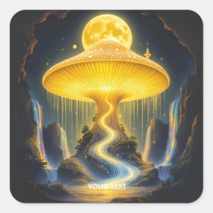 Sticker Carré Imaginaire Mignonne Champignons Jaunes Anciens