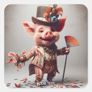 Sticker Carré Imaginaire Mignonne Élégant Nice Cochon