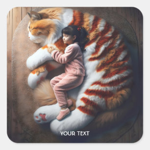 Sticker Carré Imaginaire mignonne fille de chatte dormant