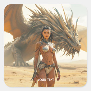 Sticker Carré Imaginaire mignonne fille Dragon désert