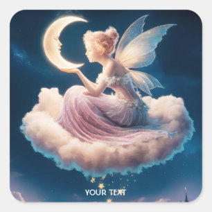 Sticker Carré Imaginaire Mignonne fille Lune nuit