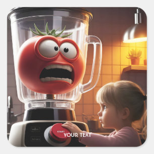 Sticker Carré Imaginaire mignonne fille mélangeur tomate