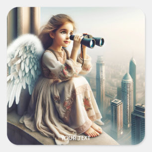 Sticker Carré Imaginaire mignonne fille ville binoculaire