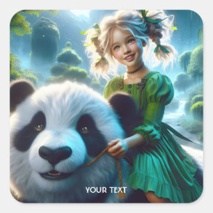 Sticker Carré Imaginaire mignonne forêt de filles Panda