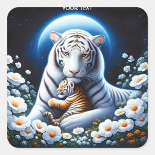 Sticker Carré Imaginaire mignonne maman bébé tigres