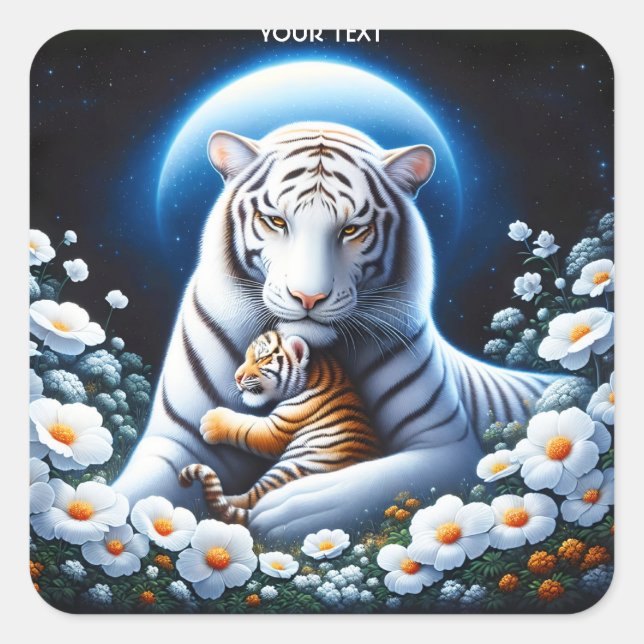 Sticker Carré Imaginaire mignonne maman bébé tigres (Devant)