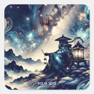 Sticker Carré Imaginaire Mignonne nuit japonaise paysage paysage