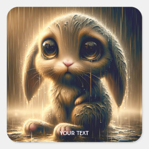 Sticker Carré Imaginaire Mignonne Pluie De Lapin Triste