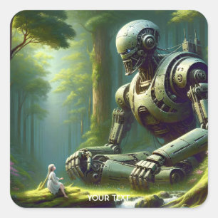 Sticker Carré Imaginaire mignonne Robot Girl Forest