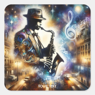 Sticker Carré Imaginaire musicien de rue mignonne Saxophone