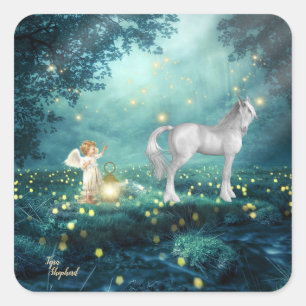 Sticker Carré Imaginaire mystique de la licorne magique