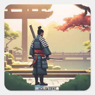 Sticker Carré Imaginaire Pixel Art Mignonne Samurai
