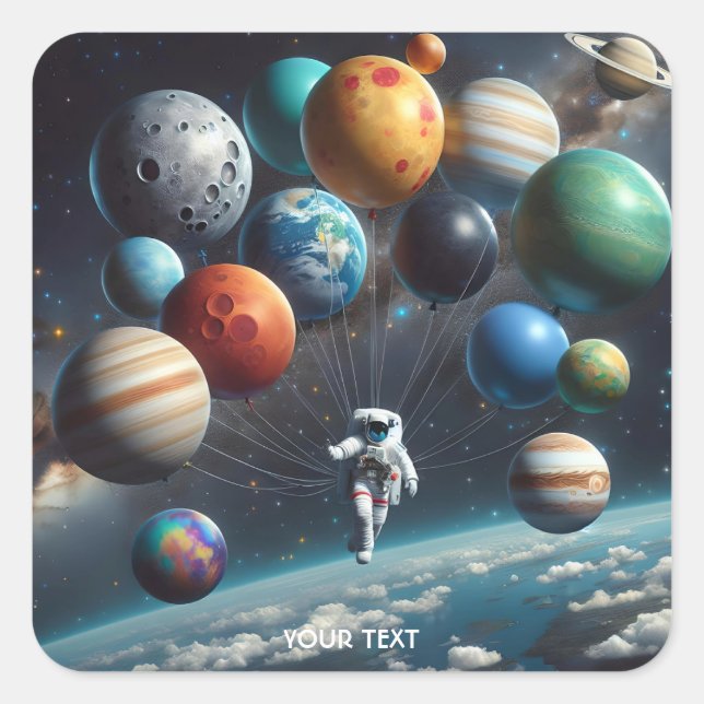 Sticker Carré Imaginaire Planètes mignonnes Astronaute spatial (Devant)