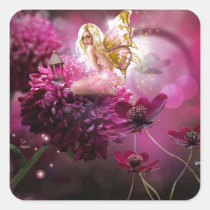 Sticker Carré Imaginaire rose mystique Fairy Garden Art