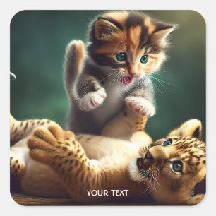 Sticker Carré Imaginaire Tigre mignon bébé Kitten