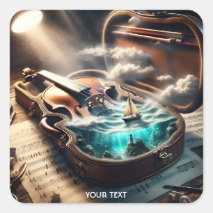Sticker Carré Imaginaire violon mignon Mer Coque