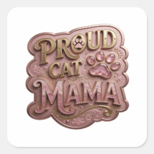 Sticker Carré Impression autocollante MAMAN CHAT FIÈRE Or COOL