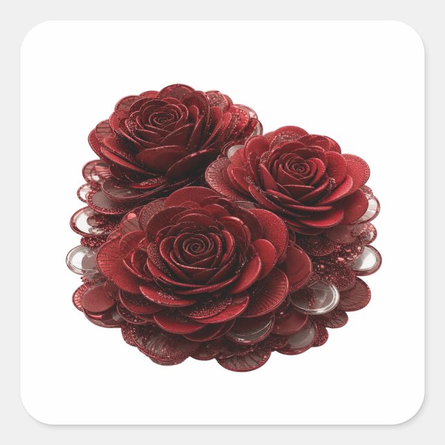 Sticker Carré Impression autocollante unique argent ROSES ROUGES (Devant)